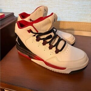 Jordan Kids White and Red High-Top Sneakers